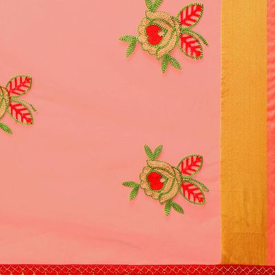 Stylish Organza Flower Embroidery Saree With Blouse Piece - Image 4