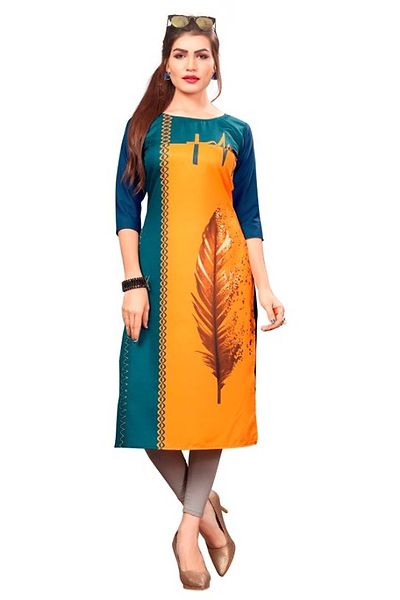 New Ethnic 4 You Women’s Multicolor Printed Full Stitched Crepe Straight Kurta