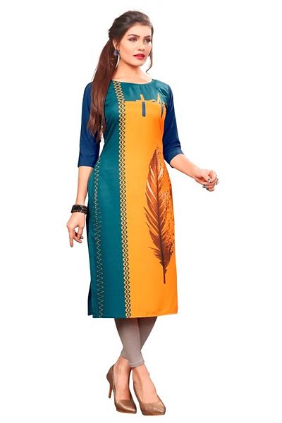 New Ethnic 4 You Women's Multicolor Printed Full Stitched Crepe Straight Kurta - Image 3