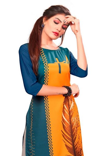 New Ethnic 4 You Women's Multicolor Printed Full Stitched Crepe Straight Kurta - Image 5