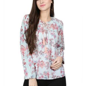 Fashionable Off White Crepe Printed Top