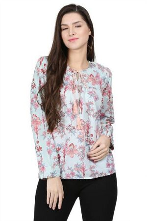 Fashionable Off White Crepe Printed Top