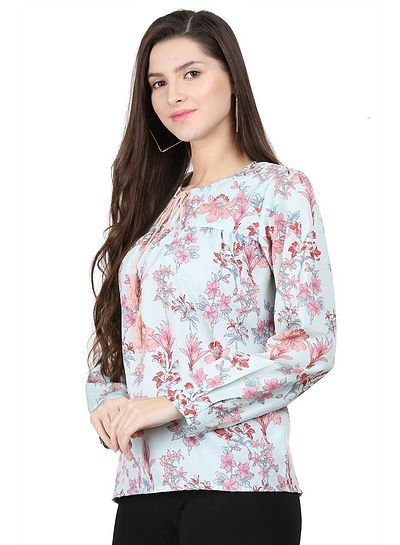 Fashionable Off White Crepe Printed Top - Image 2