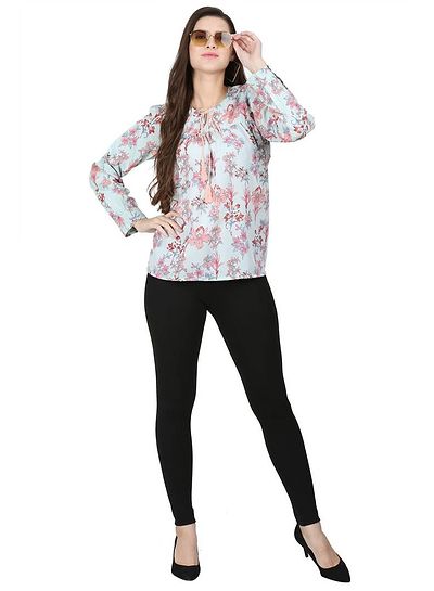Fashionable Off White Crepe Printed Top - Image 5