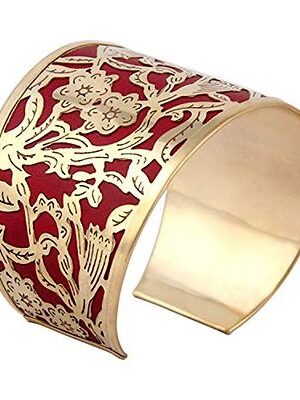 Golden Red Floral Design Metal Cuff