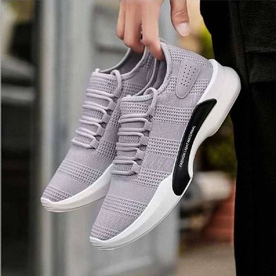 Men's Stylish Grey Synthetic Solid Sports Sneaker - Image 3
