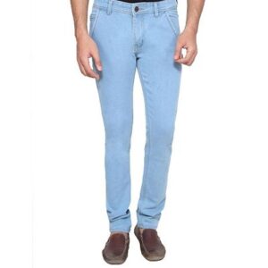 Men Light Blue Solid Regular Fit Denim Mid Rise Jeans