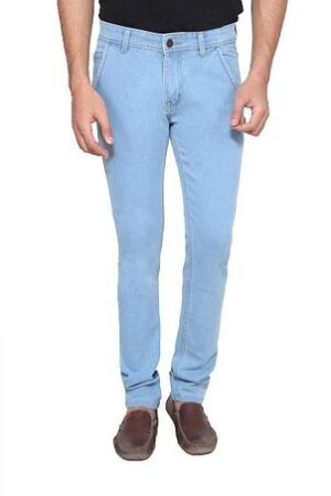 Men Light Blue Solid Regular Fit Denim Mid Rise Jeans