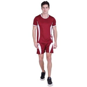 Men's Red Polyester Self Pattern Regular Fit Sports Tees Shorts
