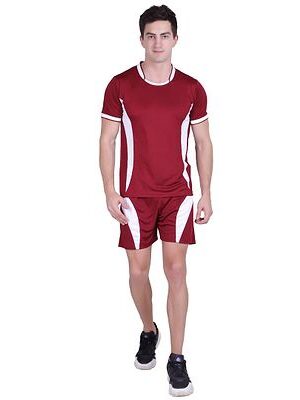 Men's Red Polyester Self Pattern Regular Fit Sports Tees Shorts