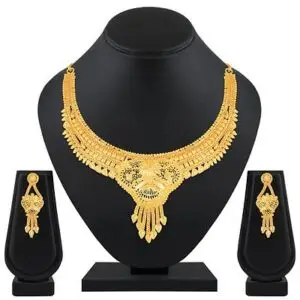 Fashionable 1 Gram Gold Plated Choker Style Brass Necklace Set For Women