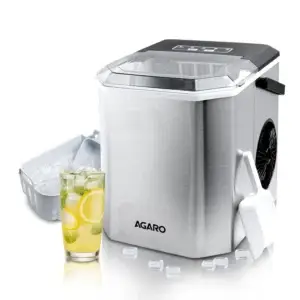 AGARO Regal Ice Maker 1.2L Countertop Machine, 9 Cubes in 6 Mins, 2 Bullet Ice Sizes, Portable with Handle, Self-Cleaning Stainless Steel Ice Maker for Home Kitchen & Office (Silver)