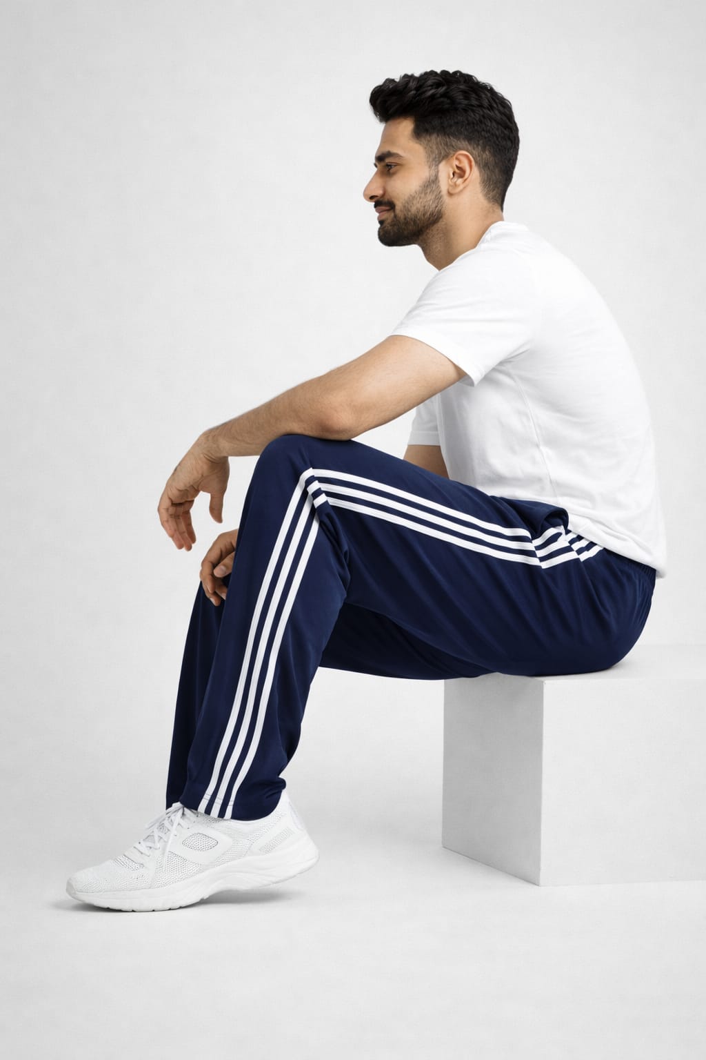 Classic Sports Track Pants for Men Men's Track Pants with White Side Stripes Men's Regular Fit Striped Track Pants Navy blueTraining Track Pants for Everyday Wear