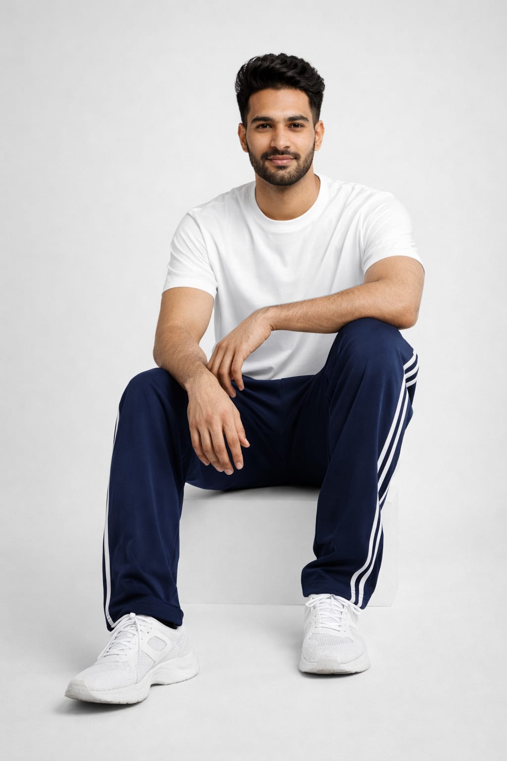 Classic Sports Track Pants for Men Men's Track Pants with White Side Stripes Men's Regular Fit Striped Track Pants Navy blueTraining Track Pants for Everyday Wear - Image 3